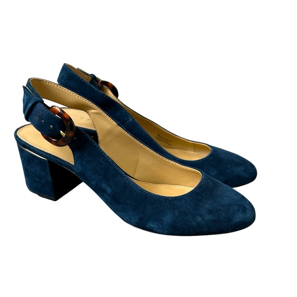 Talbots Like New Dark Blue Suede Chunky 2.5” Heels Size 7 - Picture 1 of 9